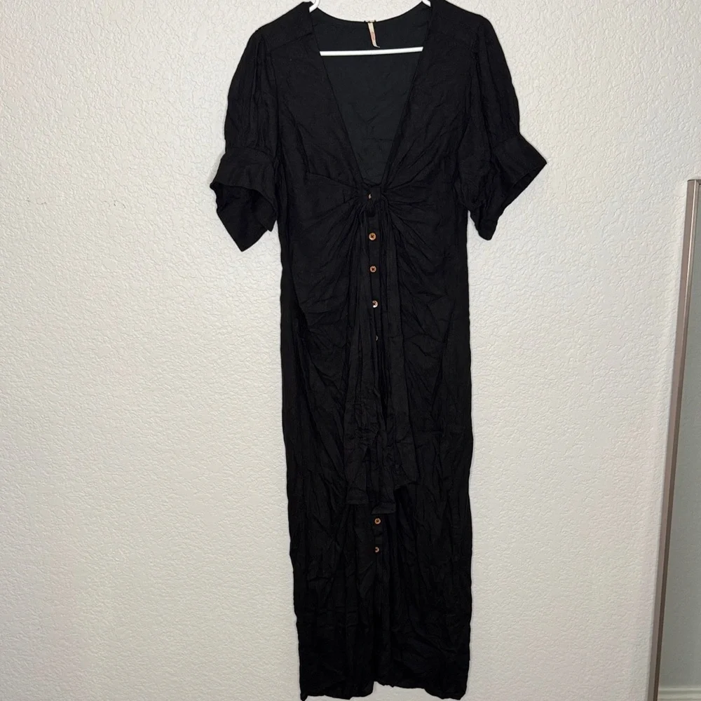 Free People Vintage Summer Ruched Button Midi Dress - Picture 4 of 9